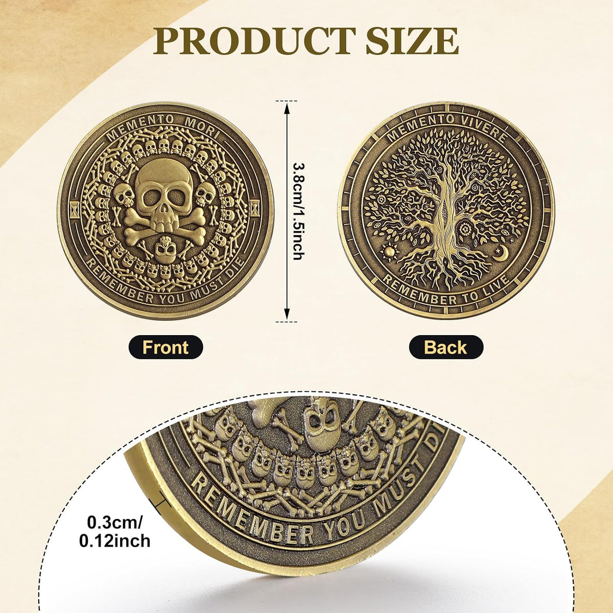 Misdary memento mori challenge coins in classic style copper finish with medallion box - view 12