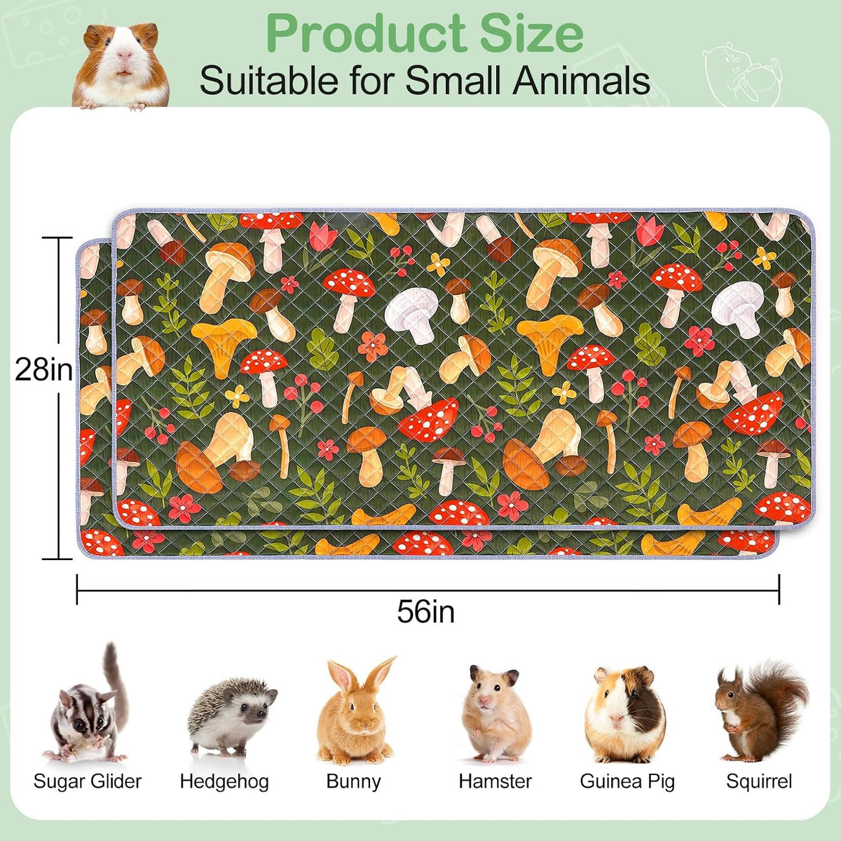 Unicorn Catcher 2 Pack Washable Guinea Pig Cage Liner - Mushrooms / 56X28in - image 2