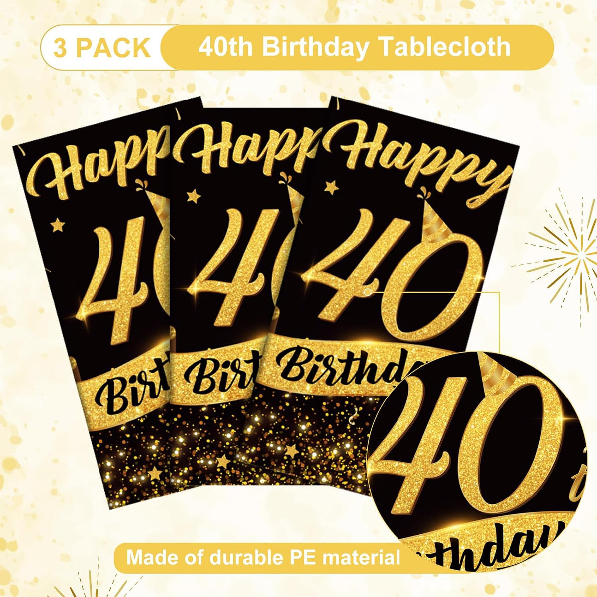 3 Pack Plastic Birthday Tablecloth - 40th Birthday - image 4