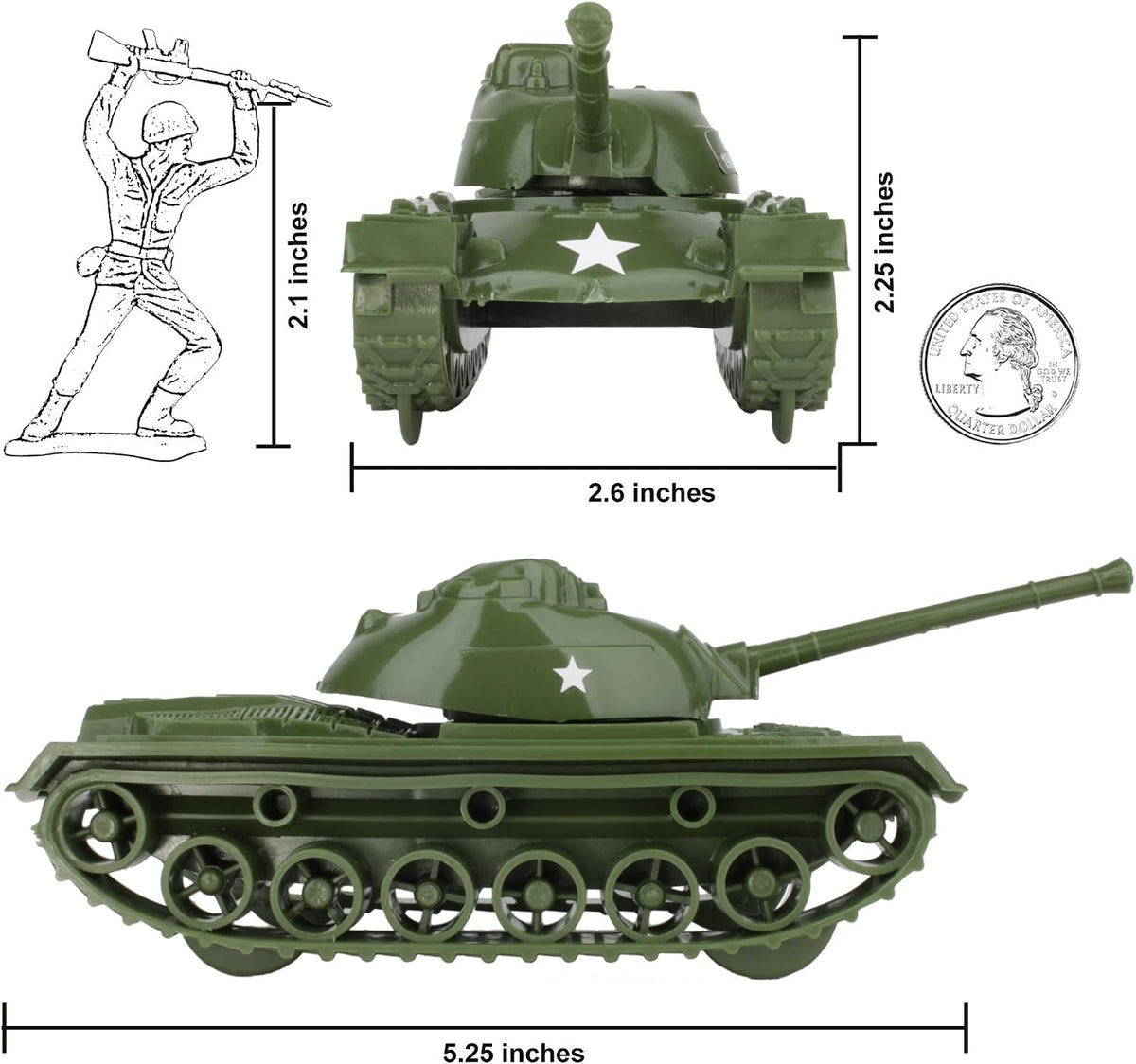 TimMee Toy Tanks for Plastic Army Men, OD Green WW2 3pc - Olive Green - image 2
