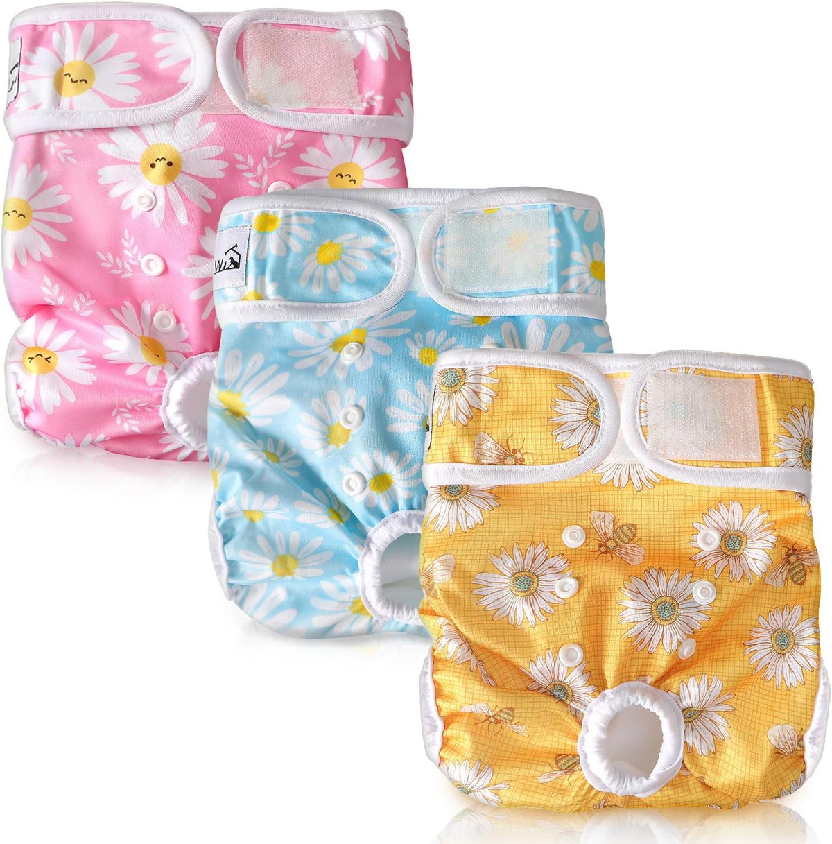 SlowTon Reusable Dog Diapers Female, Washable Doggy Diapers - X-Small (Newborn-9''Waist) / A.Daisy