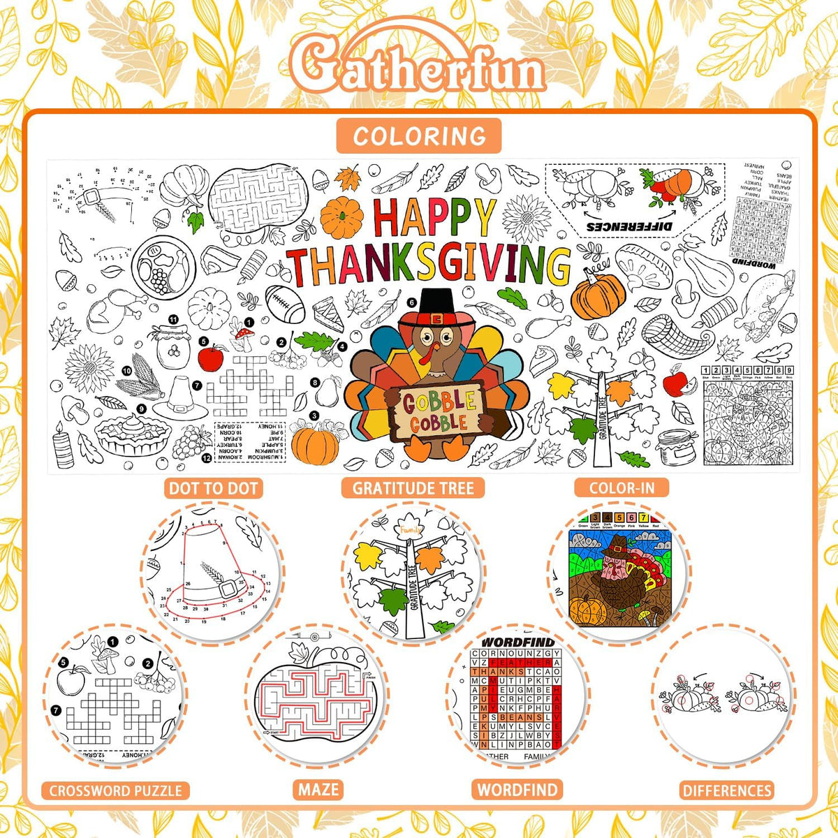 Halloween Activity Poster, Halloween Tablecloth for Kids - Thanksgiving - image 2