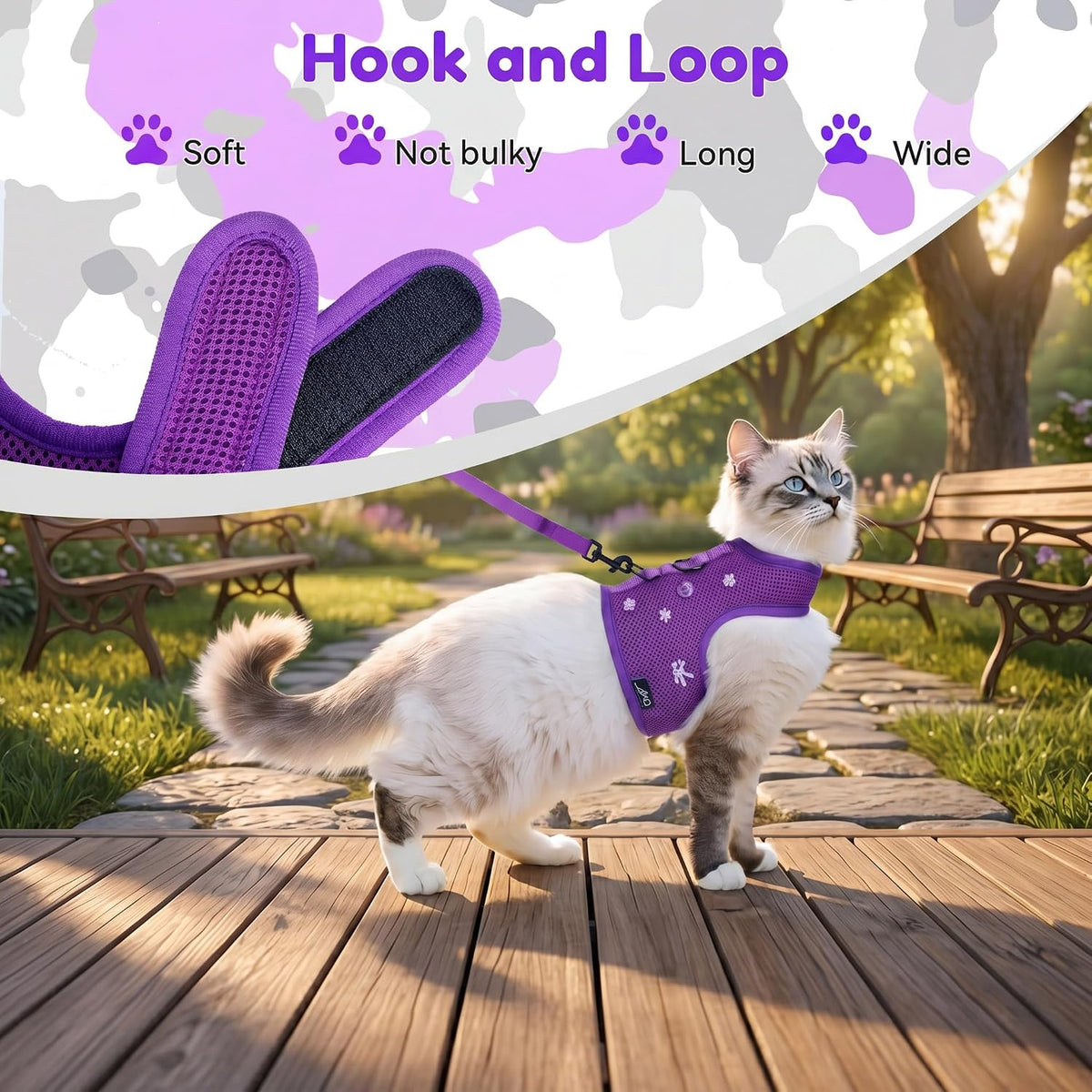 Cat Harness and Leash Set for Walking Escape Proof - Purple / M 5.5-9 lbs - image 4