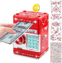 Piggy Bank for Kids Girls Boys with Password Code Lock Cash Coin Can - Red