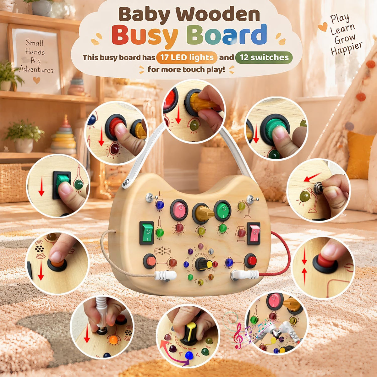 UdoUto Montessori Wooden Busy Board for Toddlers with LED Lights - Busy Board - image 2