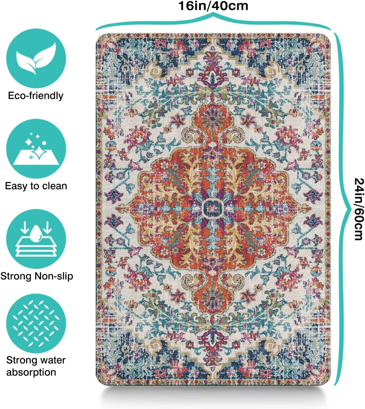 Pet Feeding Mat for Floors Cat Food Mat Waterproof Dog Food Mat - 24"L x 16"W / Boho-2 - image 2