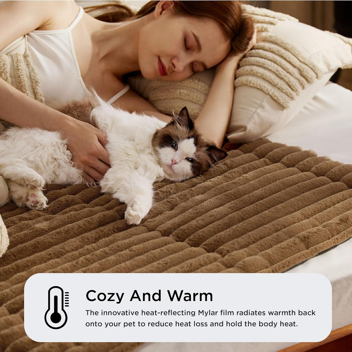 Bedsure ComfyFleece Self Warming Cat Bed Mat - Caramel / 24.0"L x 18.0"W - image 2