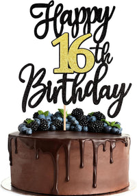 1 PCS Happy 60th Birthday Cake Topper Black Gold Glitter Cheers to 60 - 16th