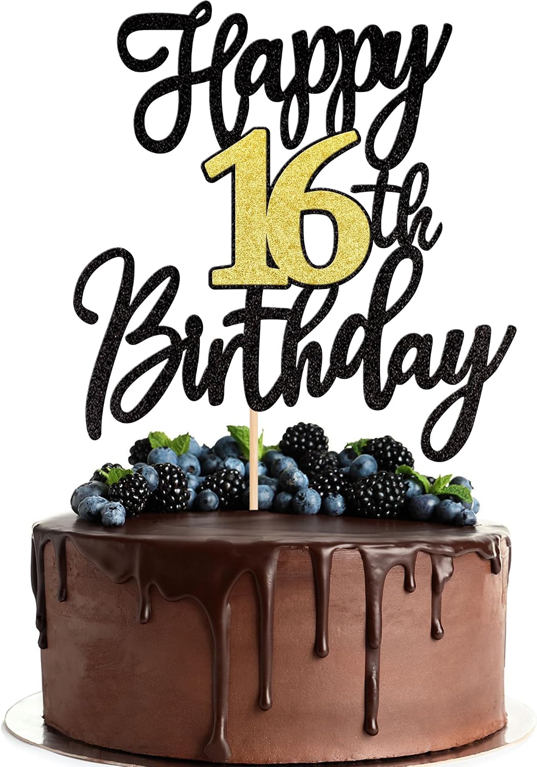 1 PCS Happy 60th Birthday Cake Topper Black Gold Glitter Cheers to 60 - 16th