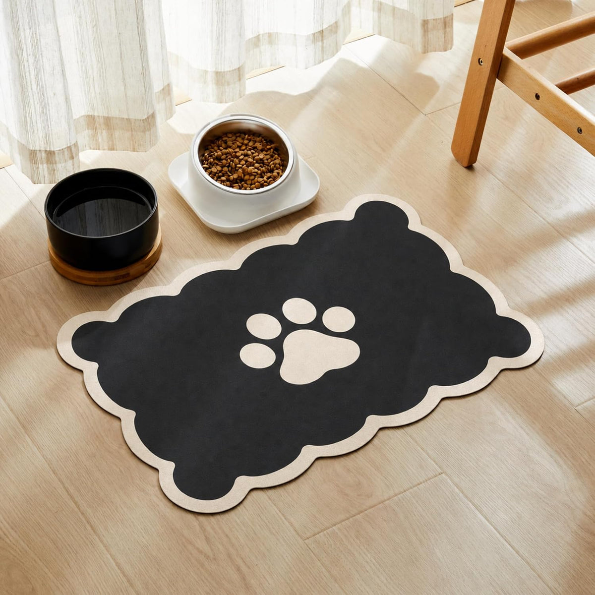 Scalloped Dog Feeding Mat, Beige White, 14" X 19” – Essentials for Dogs - Classic / 19"L x 14"W