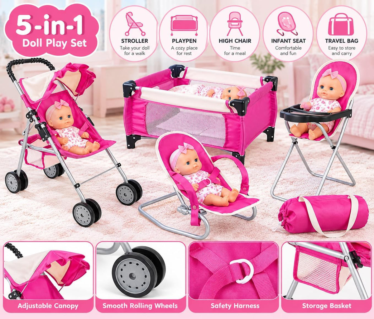 fash n kolor 4 Piece Doll Play Set, Includes - Pink/ White - image 4