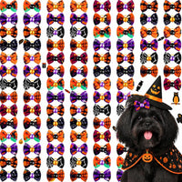 Tondiamo 100 Pack Halloween Dog Hair Bows Ghost Pattern Rubber Bands – Essentials for Dogs - Ghost Pattern