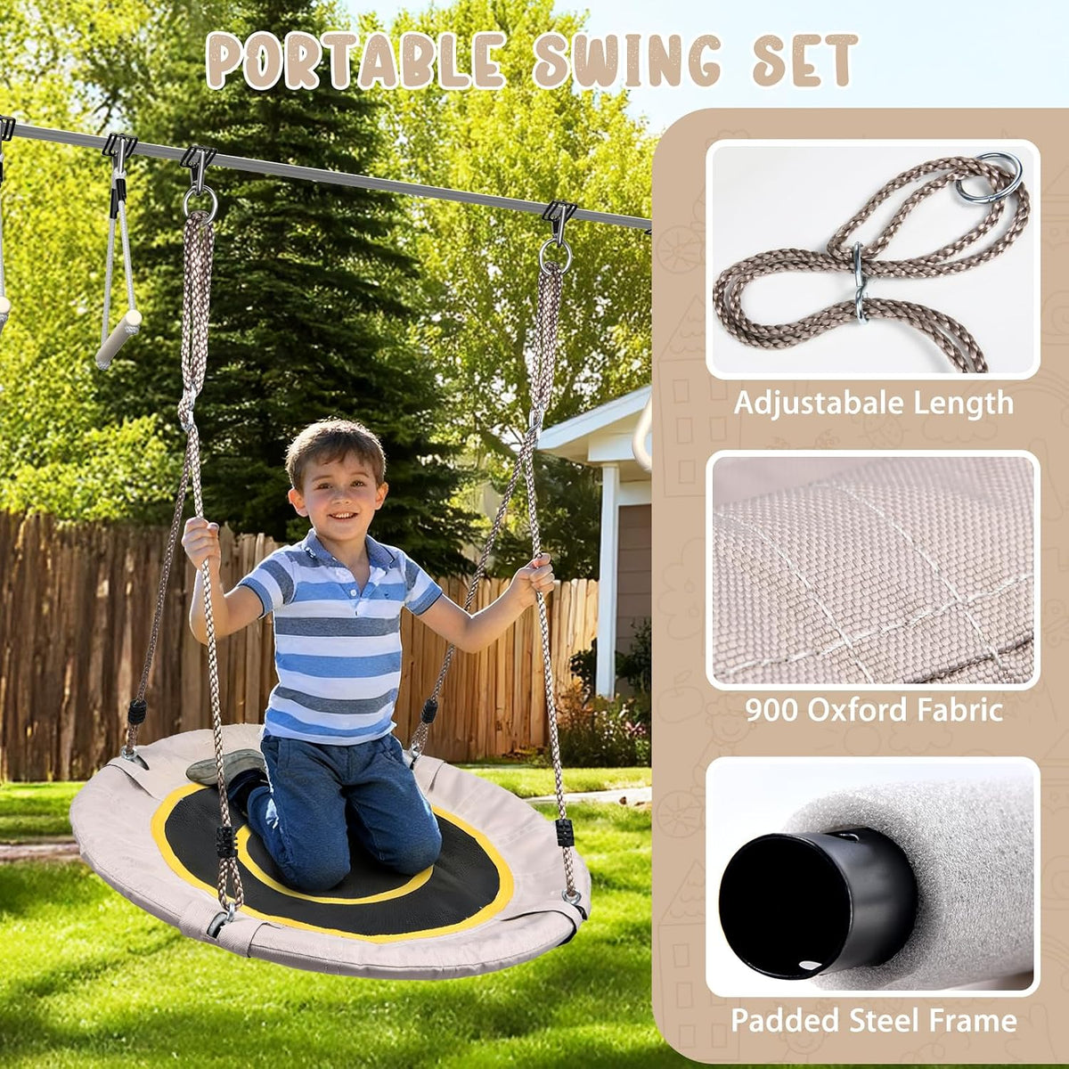Hapfan 50 ft Ninja Warrior Obstacle Course Swing Set for Kids Outside – Fun for Kids & Family - 60 FT / Beige - image 3