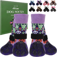 Anti Slip Dog Socks to Prevent Licking Paws with Grippers Black – Essentials for Dogs - Halloween Purple / Medium