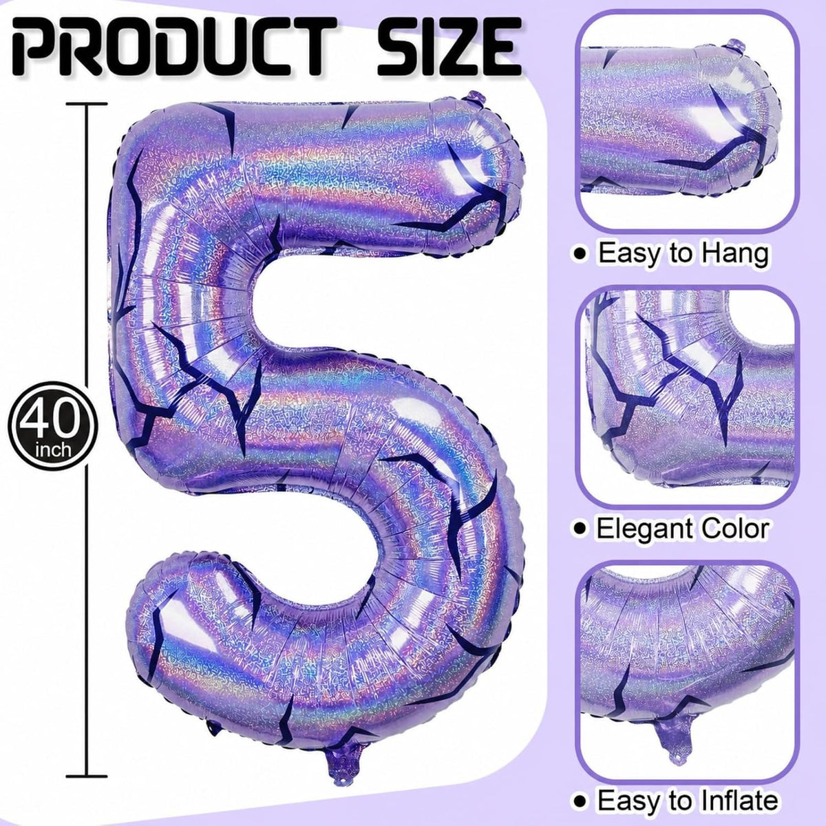 40'' Purple K-pop Number 5 Balloon for Girl 5th Birthday Party - Purple / Number 5 - XXL - image 2