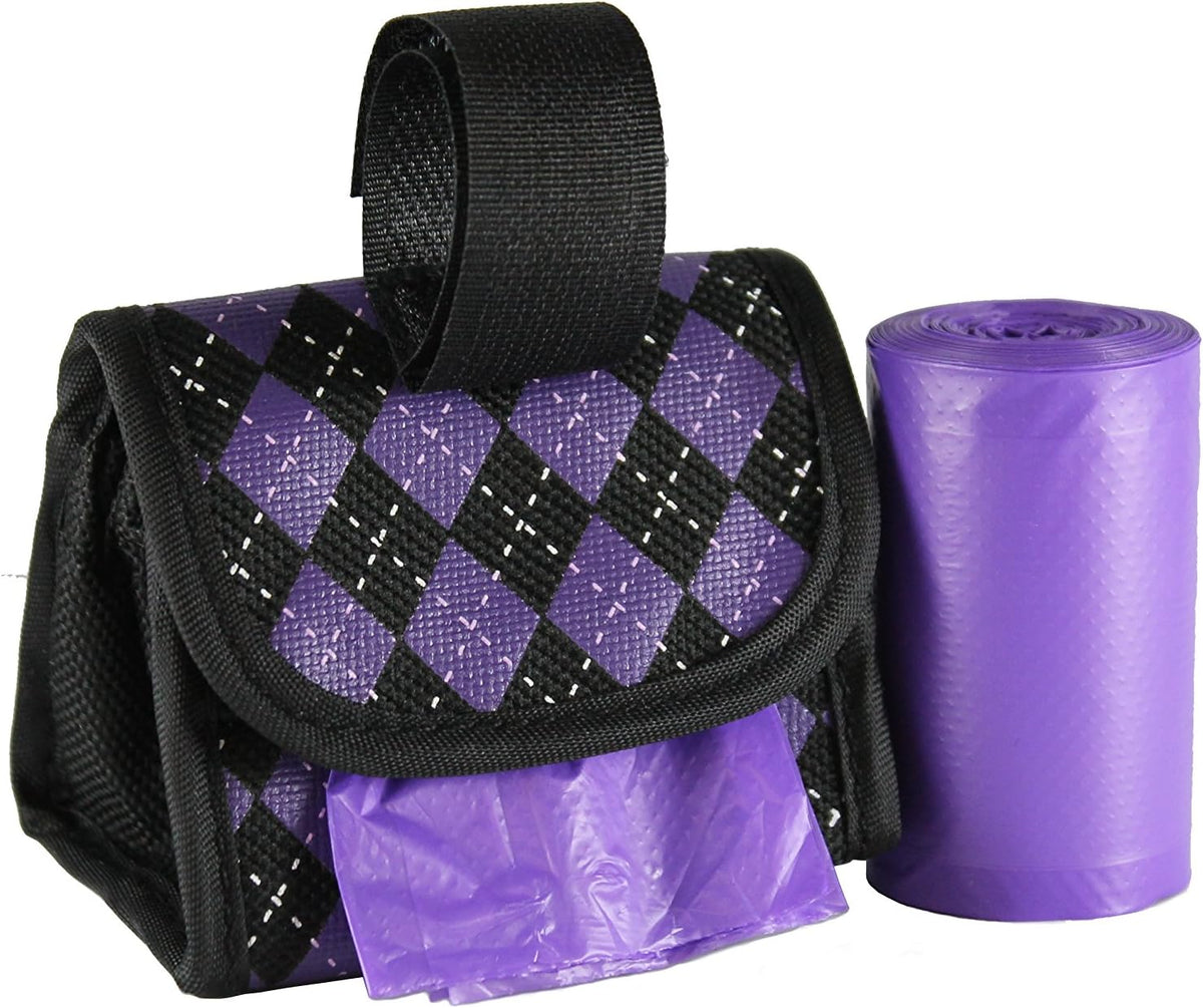 FiveStarPet Purse Style Dispenser with 2 Rolls Made in USA Easy Open - Purple Black