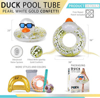 POZA inflatable duck pool float tube with gold confetti, sunglasses and orange beak - view 16