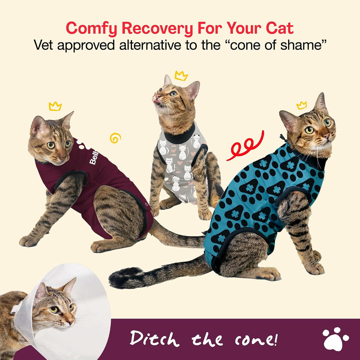 Cat recovery suit onesie for female cats after spay surgery, cozy and snug fit - view 2