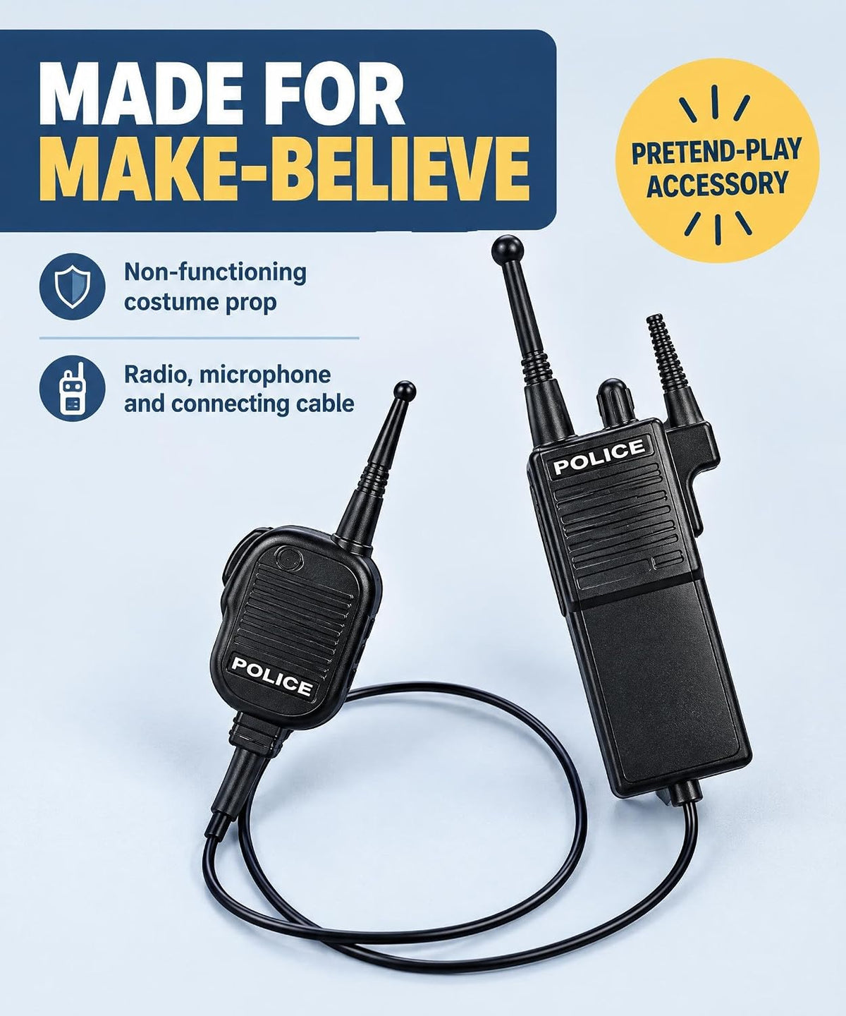 Dress Up America black police walkie talkie toy radio and microphone set - view 4