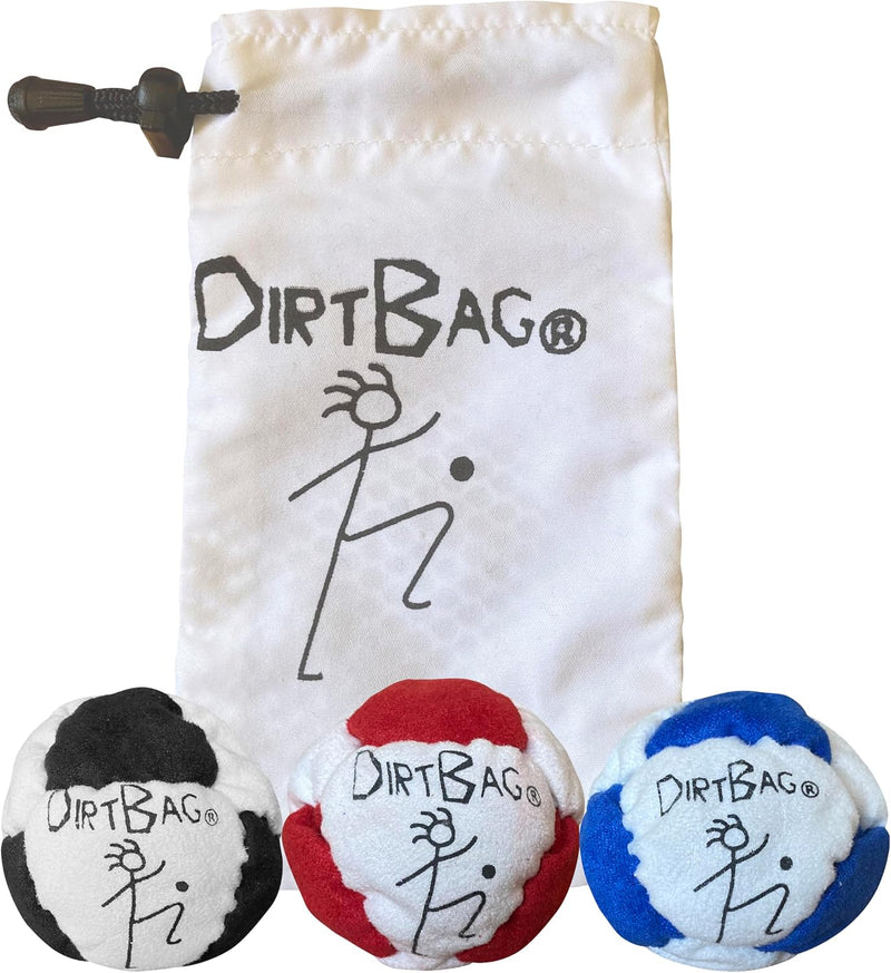 DIRTBAG Classic Footbags with Signature Carry Pouch - Black/Red/Blue