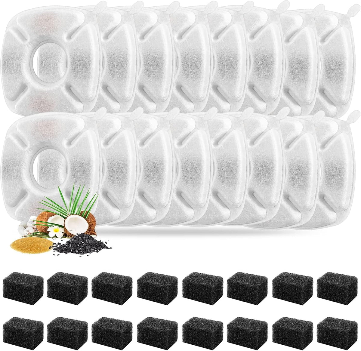 24 Pcs Cat Fountain Replacement Filters 12 Pack Cat Water Fountain - 16 Filters & 16 Sponges