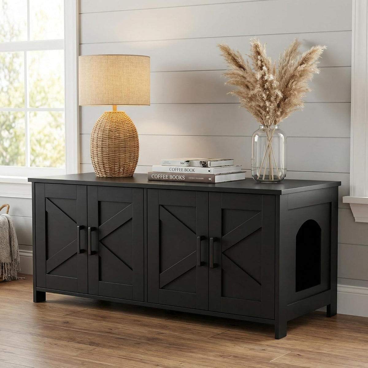 31.5" L Cat Litter Box Enclosure with Barn Door - 47.2"L / Black