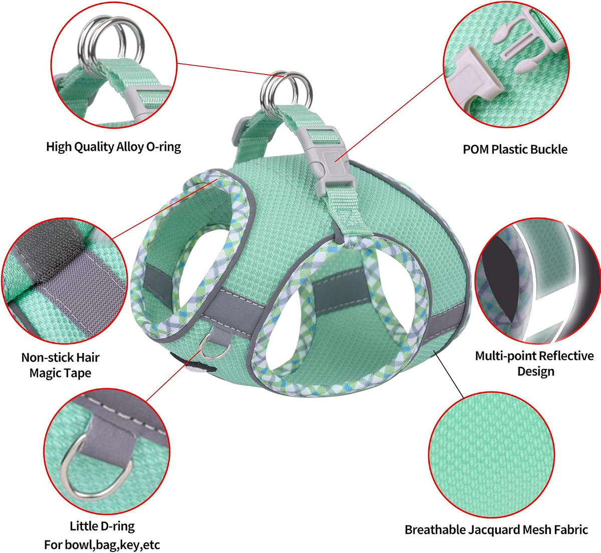 Breathable Dog Harness Small Sized and Leash Set - Turquoise / XXS(Chest: 10 - 11.5") - image 4