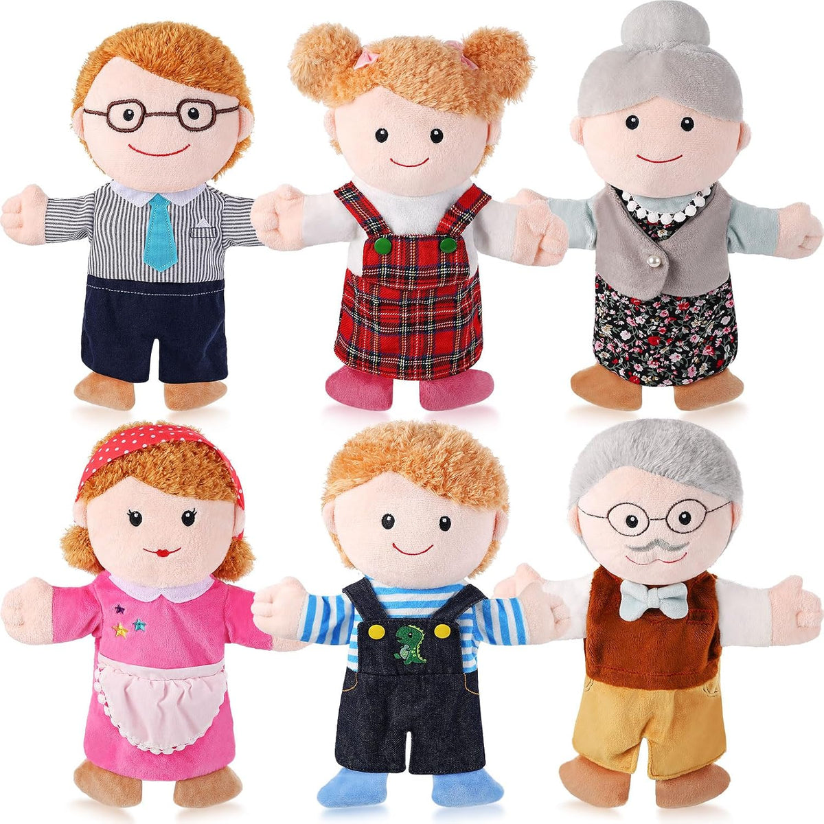 6 Pcs Family Hand Puppets 12 Inch Grandparents, Mom & Dad - 6 Family D
