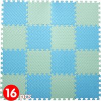 16 Tiles Foam Play Mat, Soft & Safe EVA Foam Mats for Floor - Bean Green/Light Blue