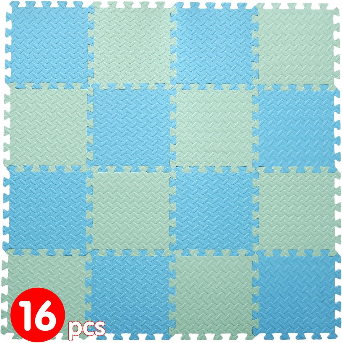 16 Tiles Foam Play Mat, Soft & Safe EVA Foam Mats for Floor - Bean Green/Light Blue