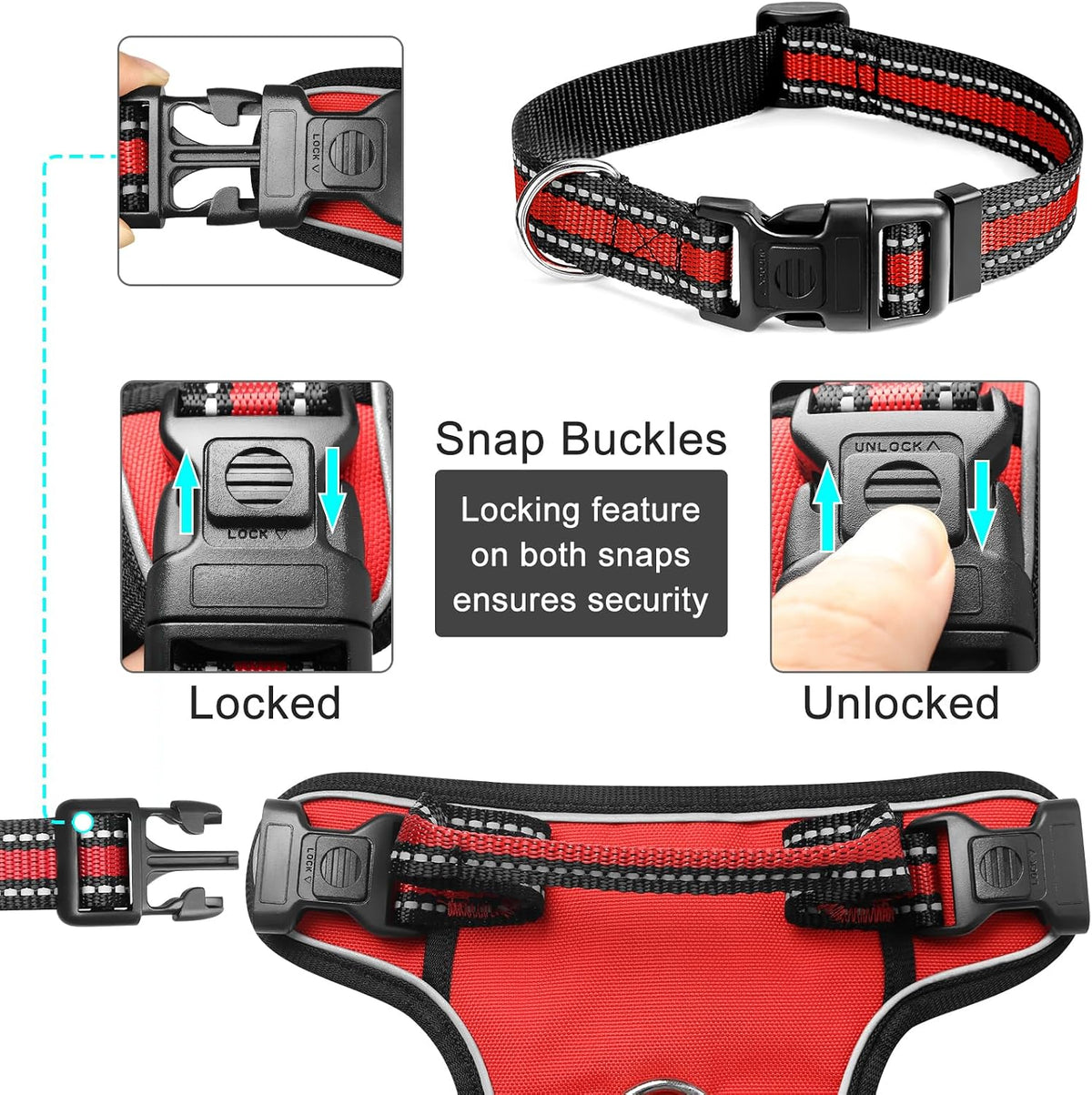 WINSEE Dog/Pet Harnesses No Pull with Dog Collar - X-Large / Red - image 4