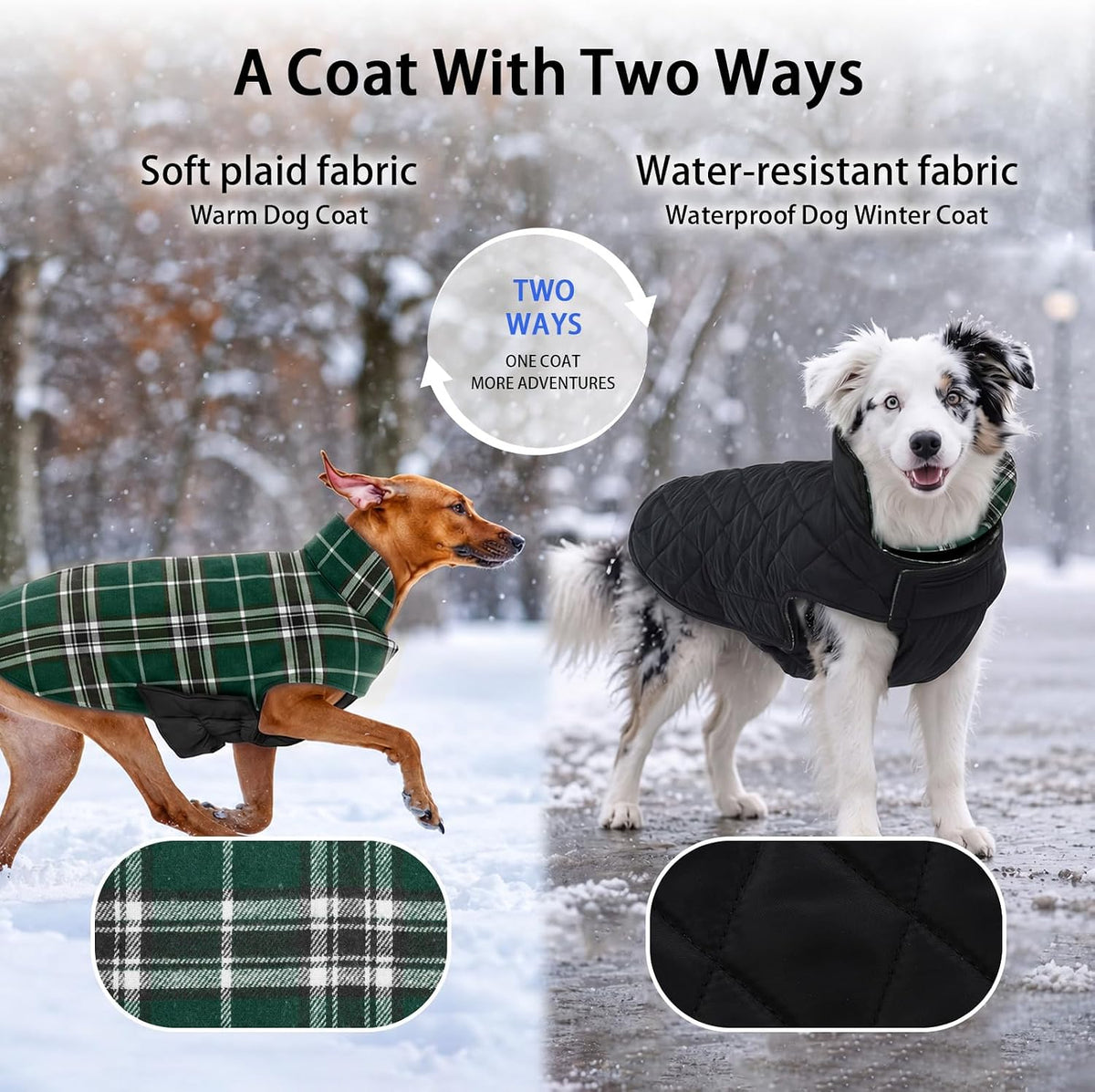 Winter Dog Jackets, Reversible Dog Coat with Leash Hole - Green / 3XL - image 3