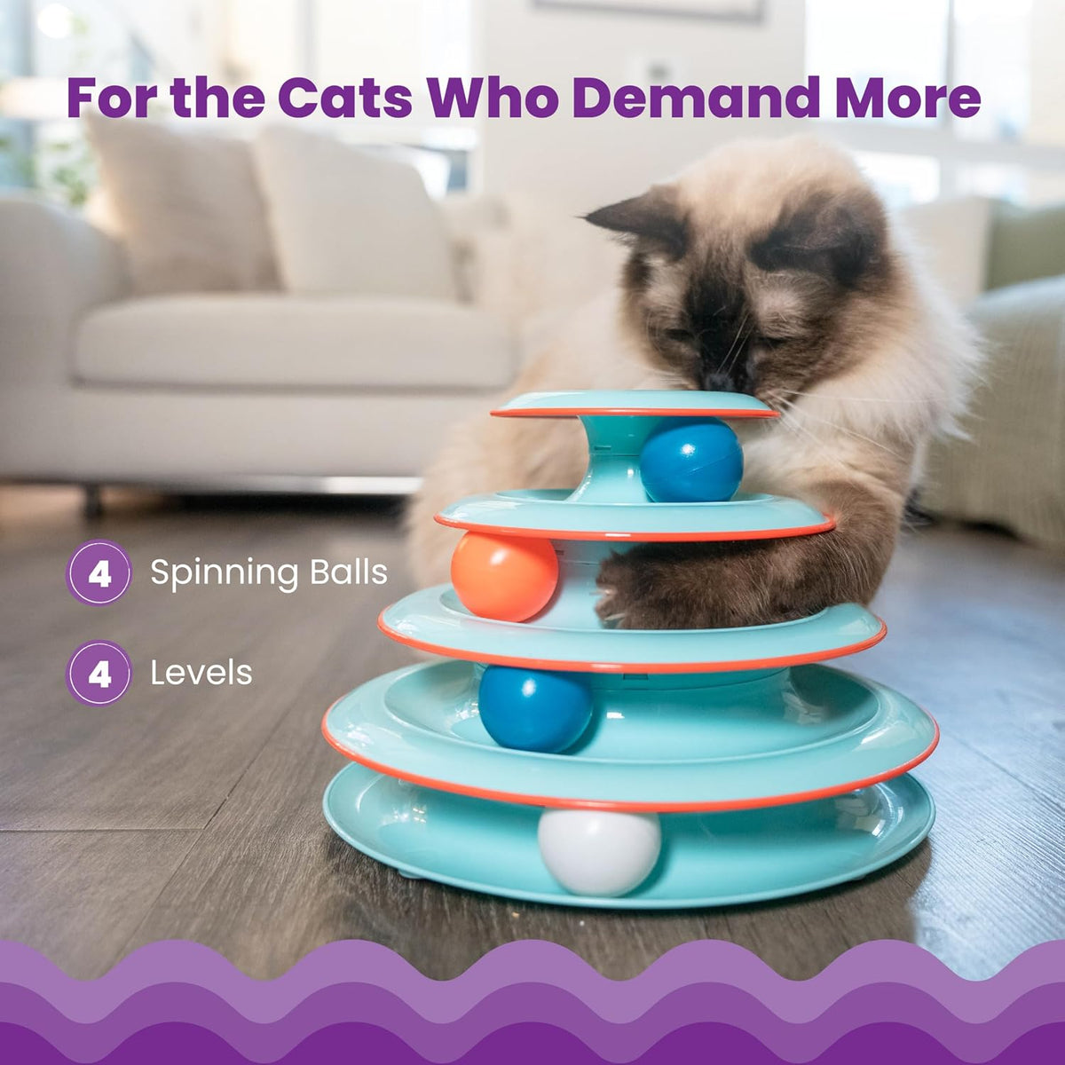 Catstages Tower of Tracks Interactive Cat Toy, 6 Spinning Balls - Blue / One-Size - image 3