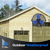 2600 CFM 14 inch Outdoor High Velocity Wall Mounted Fan, 3-Speed Metal Fans with IP44 Enclosure Motor, Industrial Grade Weatherproof Wall Fan for Patio, Greenhouse, Garage, and Gazebo