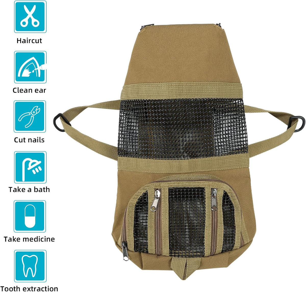 Cinf Cat Restraint Grooming Bag - M (8-12lbs) / Tan - image 2