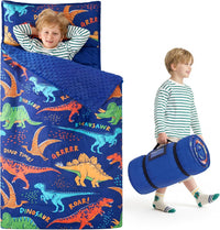 JOIEDOMI Toddler Nap Mat with Removable Pillow and Minky Blanket - Colorful Dinosaur