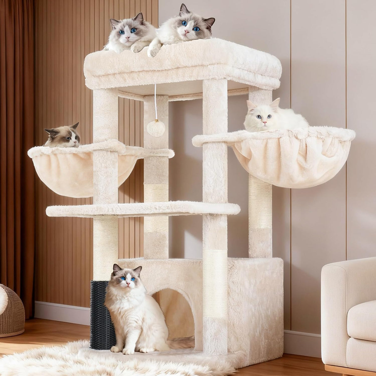 Hey-brother Cat Tree Tower with Large Platform, Spacious Condo - Beige / 35.4 Inches