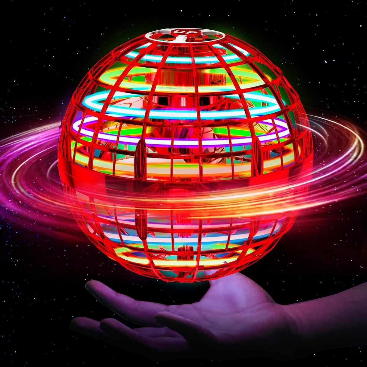 Ivtivfu Flying Orb Ball with Dazzling Lights - Red