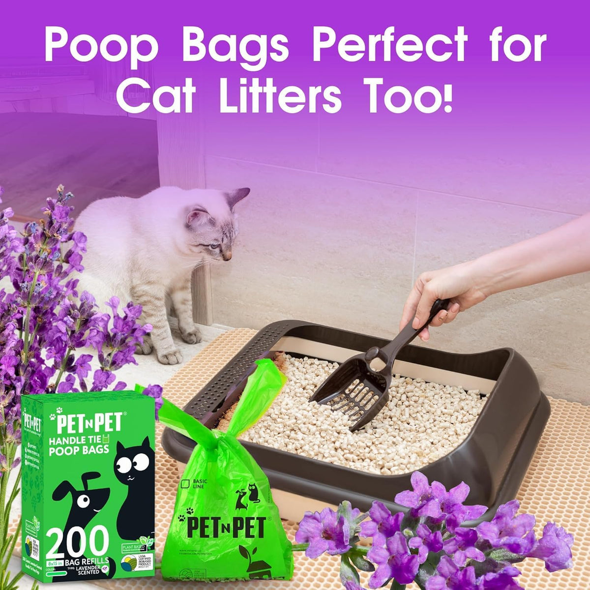 Pet N Pet Poop Bags for Dogs, Unscented, Tie Handles Thick - 200 Count (Pack of 1) / 200 Scented with Handle - image 4