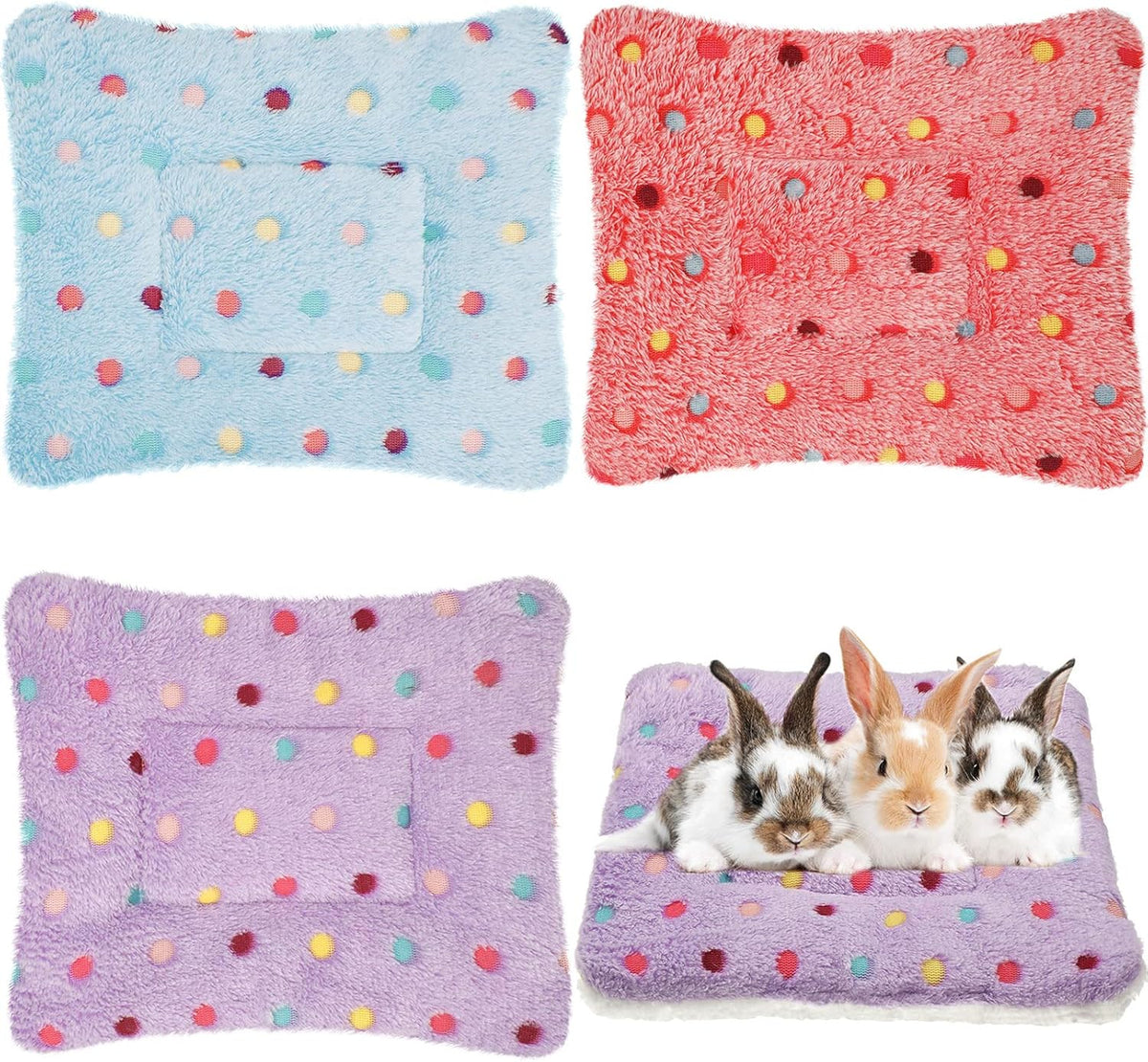 Jetec 3 Pcs Guinea Pig Beds, Fleece Small Animal Mats - Fleece / Dots / Red