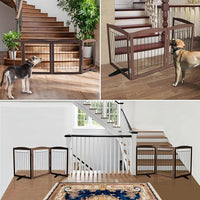 ZJSF Freestanding Dog Fence Indoor, Foldable Dog Gate for Doorways, Stairs or Hallways, Sturdy Wood Extra Wide Pet Gate with Support Feet for The House, Brown, 24 "Height-4 Panels