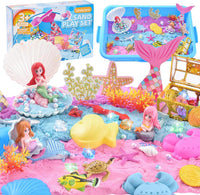 Volmop unicorn sensory bin with sandbox, colored play sand, castle molds and unicorn decorations