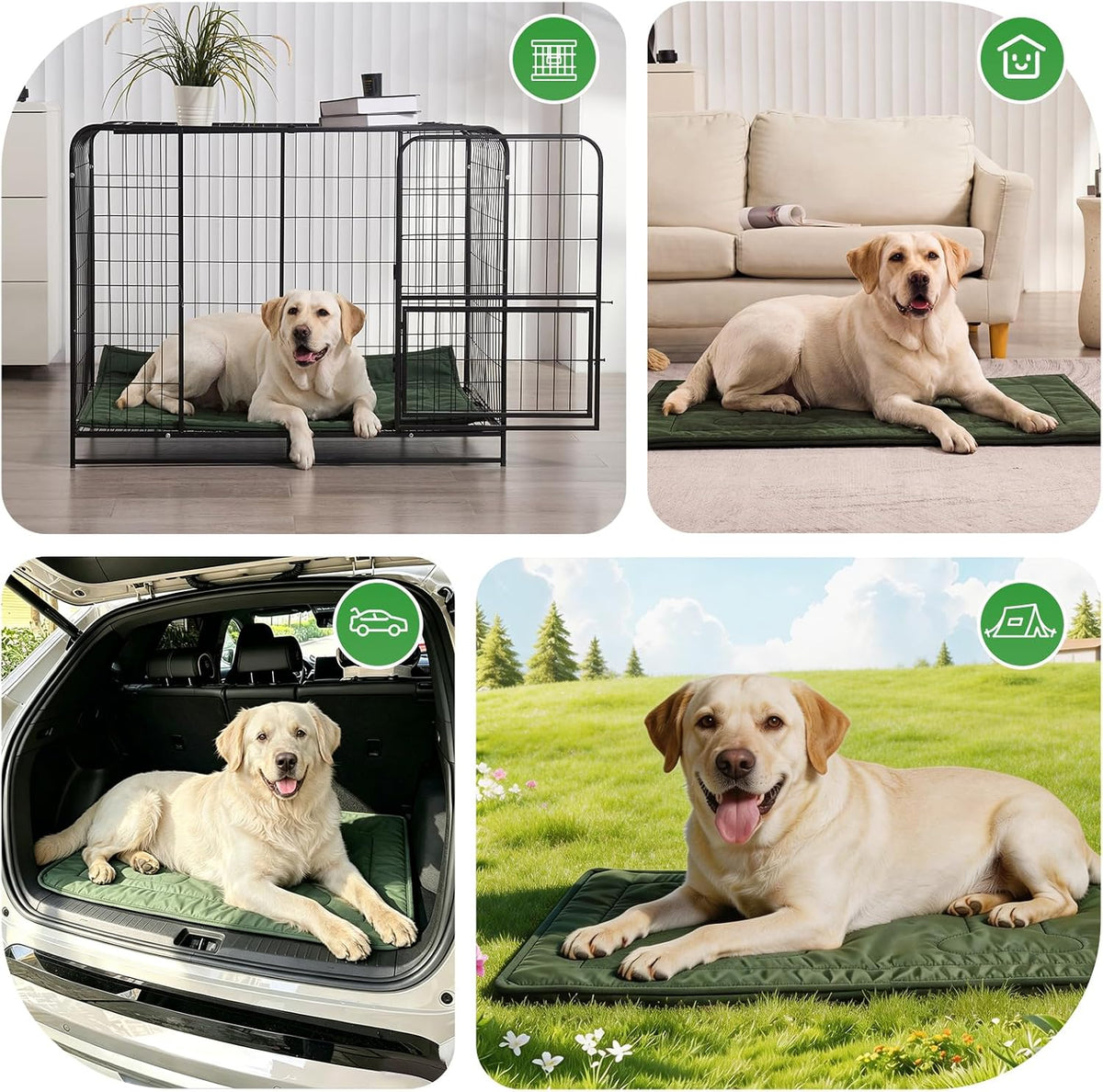 Chew Proof Indestructible Dog Crate Pad - Green / Large (28"x41") - image 2