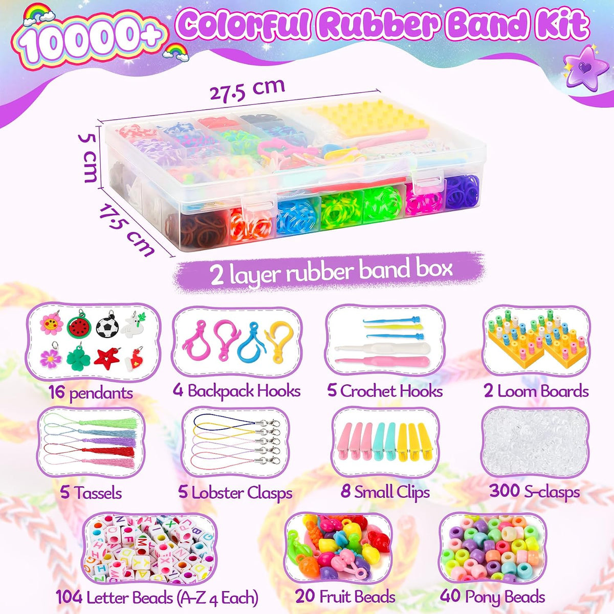 Loom Rubber Band Bracelet Kit, 3000+ 30-Color, Storage Case - Multicolor 10000+ - image 2