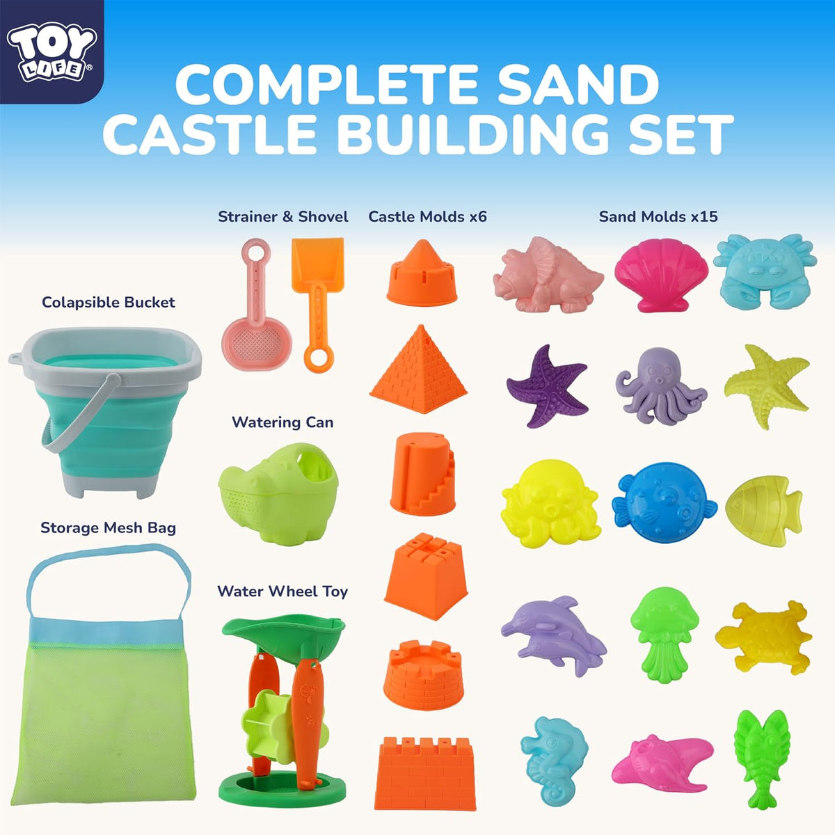 TOY Life Beach Sand Toy Set with Dump Truck & Bucket, Ages 3-5 – Fun for Kids & Family - 32 Pcs Ocean-themed - image 3