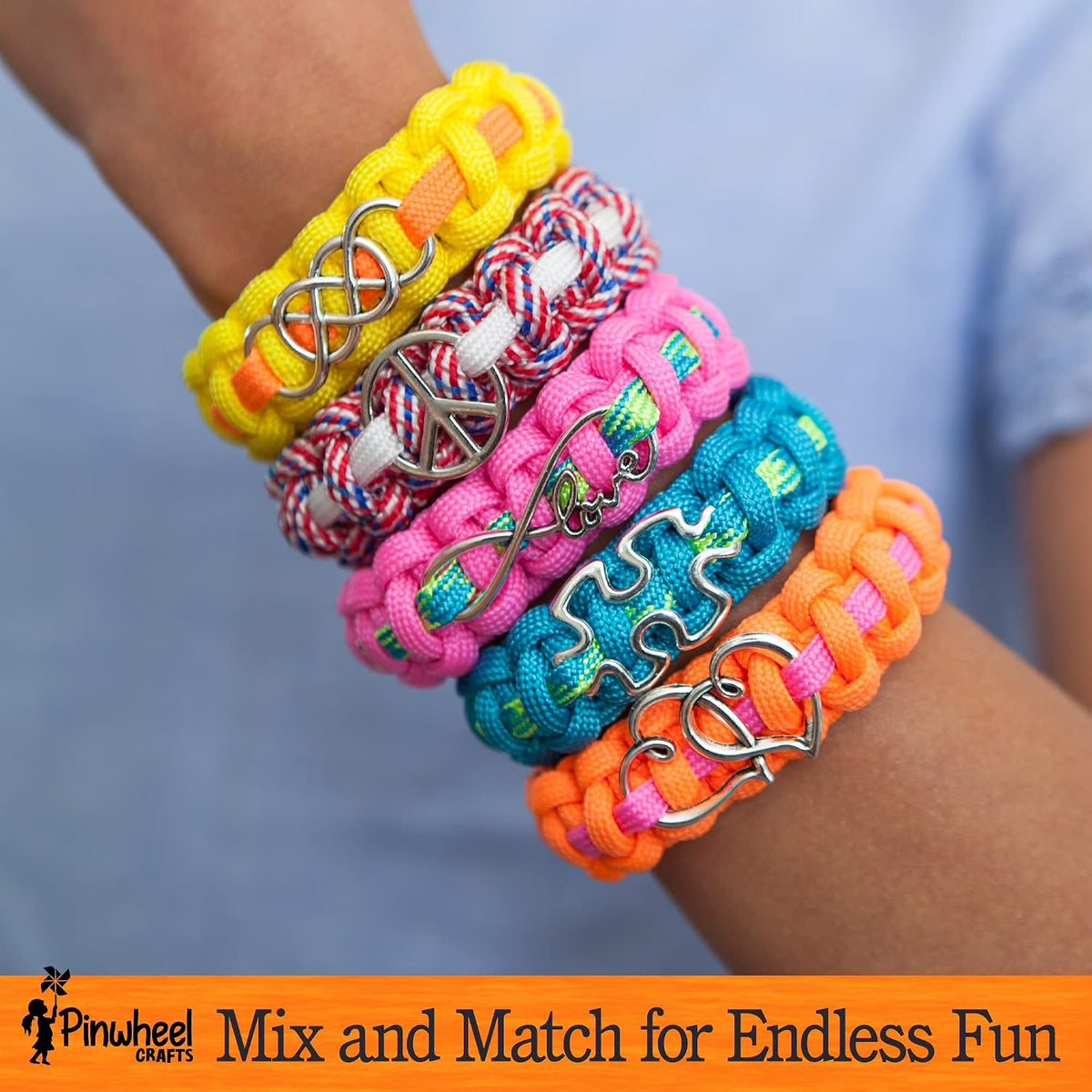 Pinwheel Crafts friendship bracelet kit with 100 floss threads, beads and storage bag - view 5