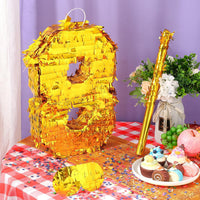 Sratte gold foil number piñata set with gold blindfold, piñata stick and bag of confetti - view 13
