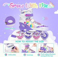 SULIFEEL Rainbow Unicorn Adjustable Kids Inline Skates for Girls Boys – Fun for Kids & Family - B Purple / Medium - Big Kid - image 2