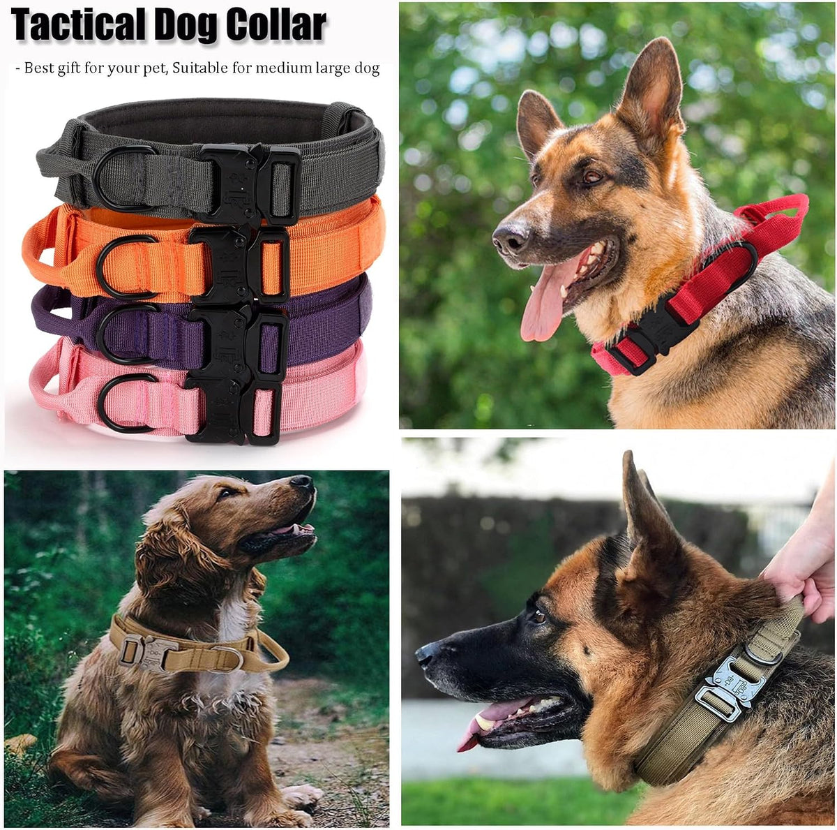 Tactical Dog Collar, Adjustable Military Training Nylon Pet Collar, Black L – Essentials for Dogs - Light Pink / Large :Width 1.5",Neck 17-20.5" - image 3