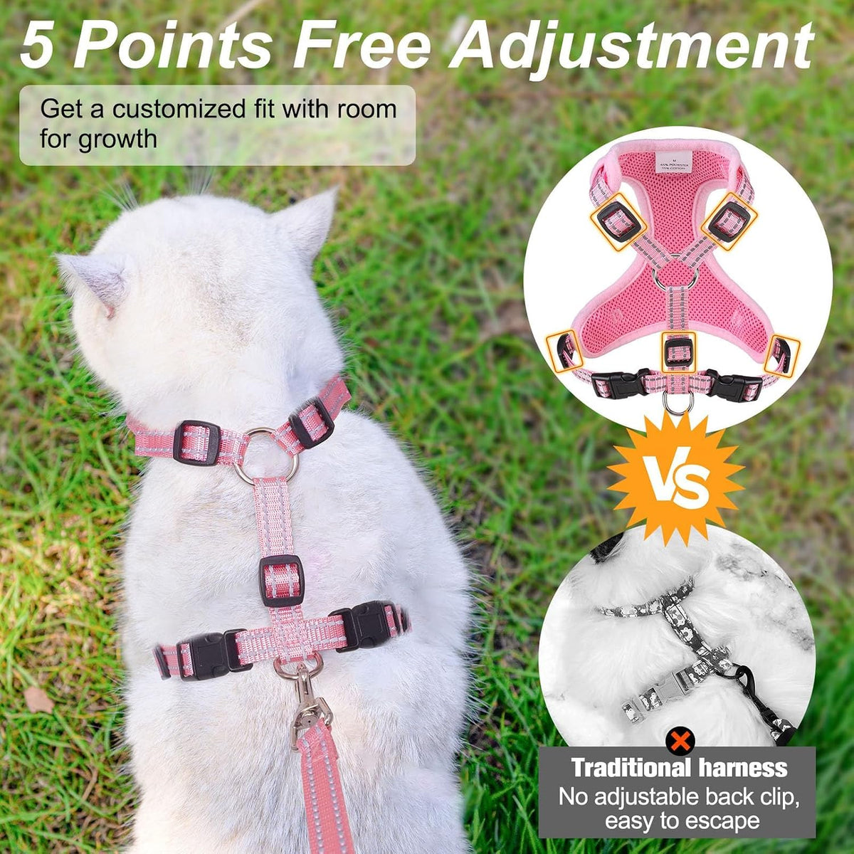 Cat Harness and Leash Set, Escape Proof and Adjustable - Pink / M (Chest: 12 - 19") - image 4